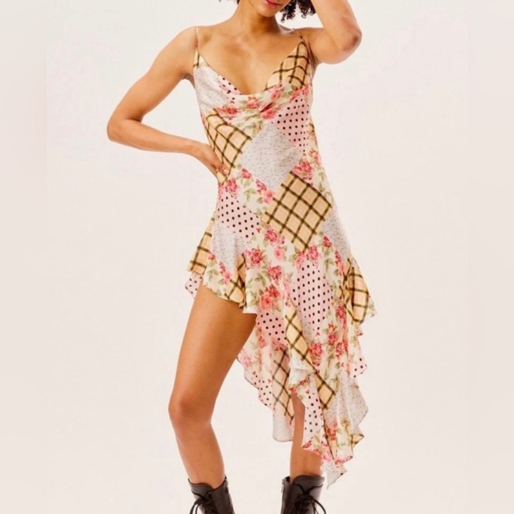 For Love and Lemons Marissa Mix Print Slip Dress Medium